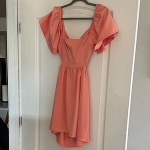 Altar'd State Coral Flutter Sleeve Mini Dress